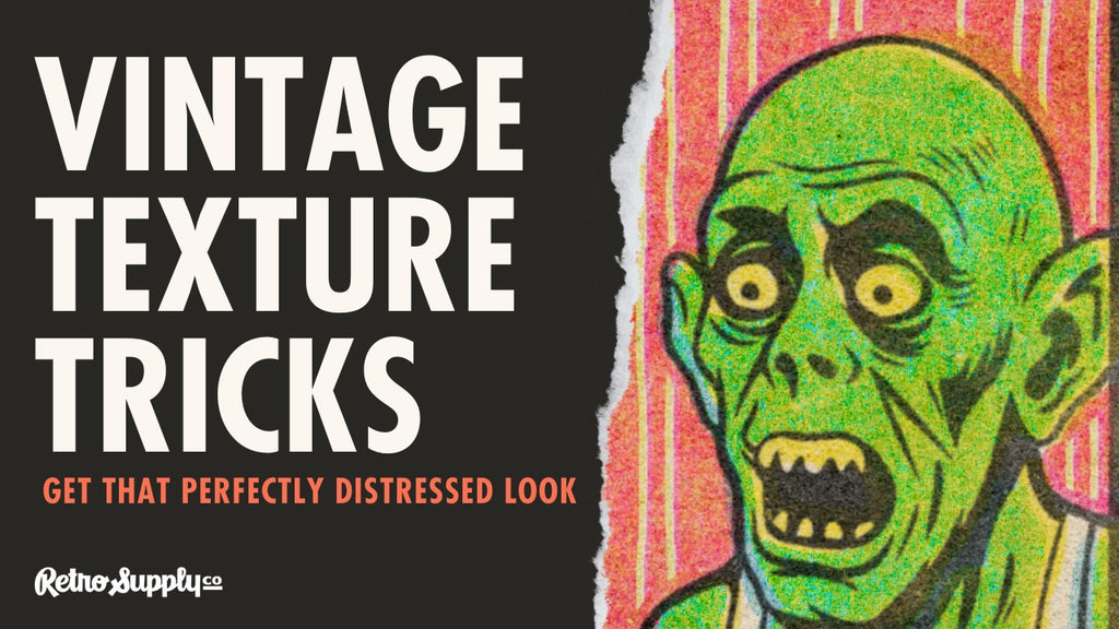 A vintage illustration of a green zombie with bold text.
