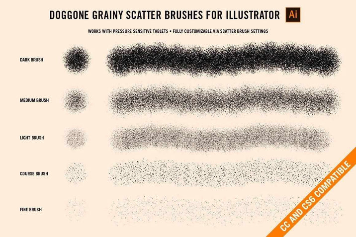 Doggone Grainy Scatter Brushes by Von Glitschka | for Illustrator Adobe Illustrator RetroSupply Co. 