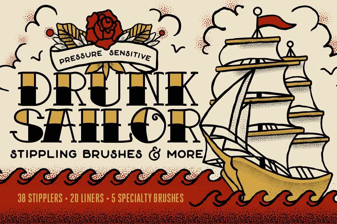 Drunk Sailor | Vector Stippling Brushes & More Adobe Illustrator RetroSupply Co