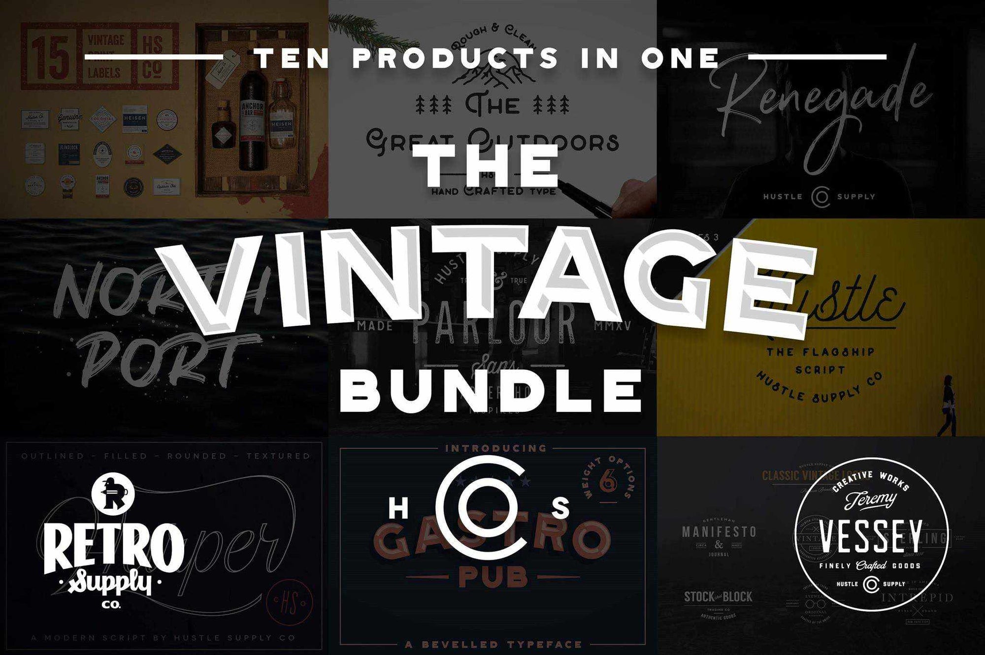 The Vintage Bundle by HSCO Fonts RetroSupply Co