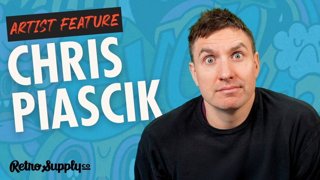 Portrait of Chris Piascik with text "Artist Feature"