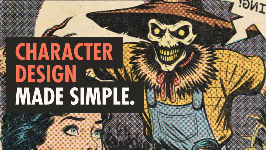 Scarecrow character with text "Character Design Made Simple.
