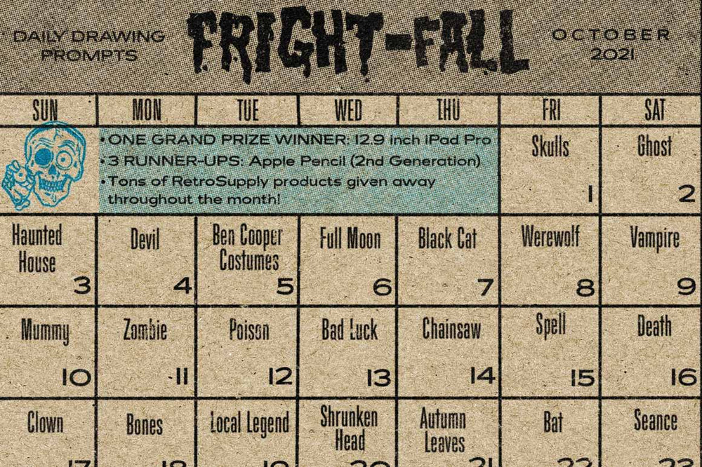 Fright Fall Fright-Fall Drawing Challenge Daily Prompt List | RetroSupply Co.