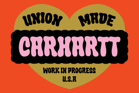 Carhartt Union Made heart badge design in Crumber bubble font