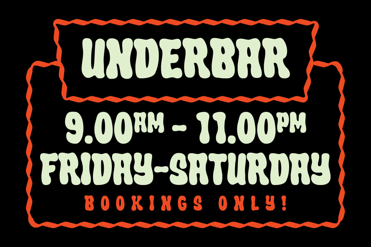 Underbar retro bar sign mockup in Crumber bubble font with wavy red border