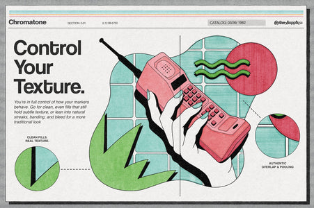 Chromatone Marker Studio for Affinity lets you control your texture and how your markers behave. Go for clean, get fills that hold subtle texture, or lean into streaks, banding, and bleed.