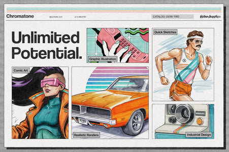 Use Chromatone Alcohol Markers for character illustrations, comic art, graphic illustrations, realistic renders, quick sketches, and industrial design.