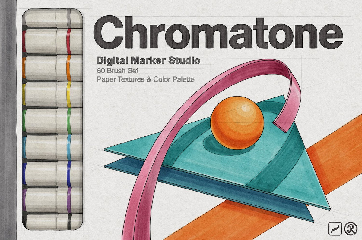 Chromatone digital alcohol marker studio brush set for Procreate, Photoshop and Affinity with realistic blending and textures