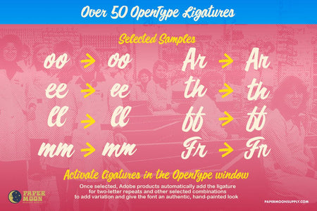 Doorbuster Script retro hand painted script font. Includes opentype ligatures that automatically adjust as you work in select software.