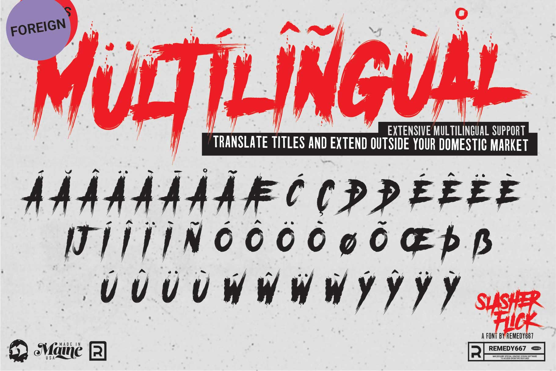 Dynamic paint stroke horror film font with multilingual support | RetroSupply Co.