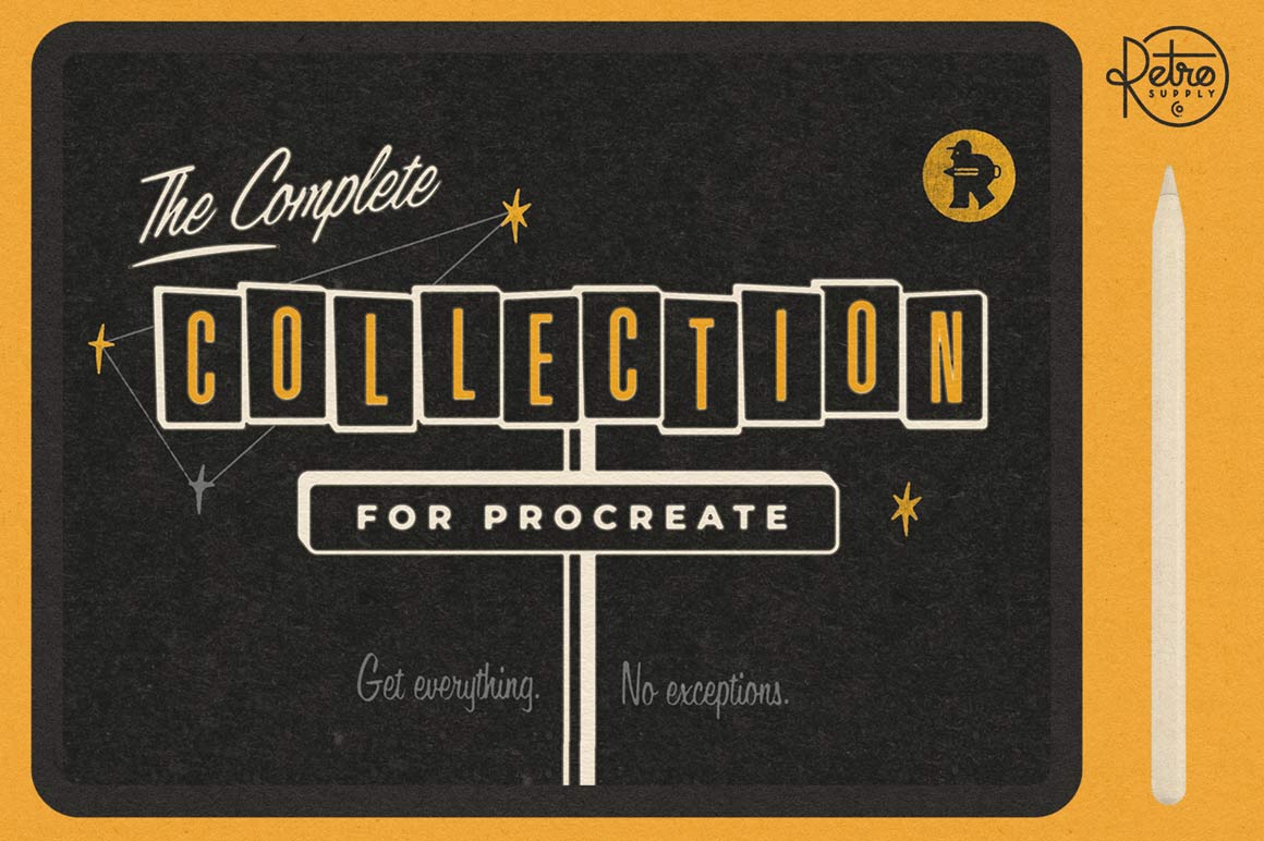 The Complete Collection for Procreate: The RetroSupply full product line of brushes, textures, and more for the Procreate app.