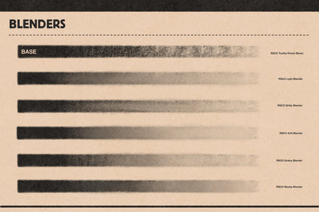 Stroke chart of the 5 Affinity pencil blender brushes, including the classic stump blender