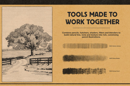 Pencil illustration of a tree combining pencils, hatchers, shaders, fillers, and blenders from Studio Pencils for Affinity