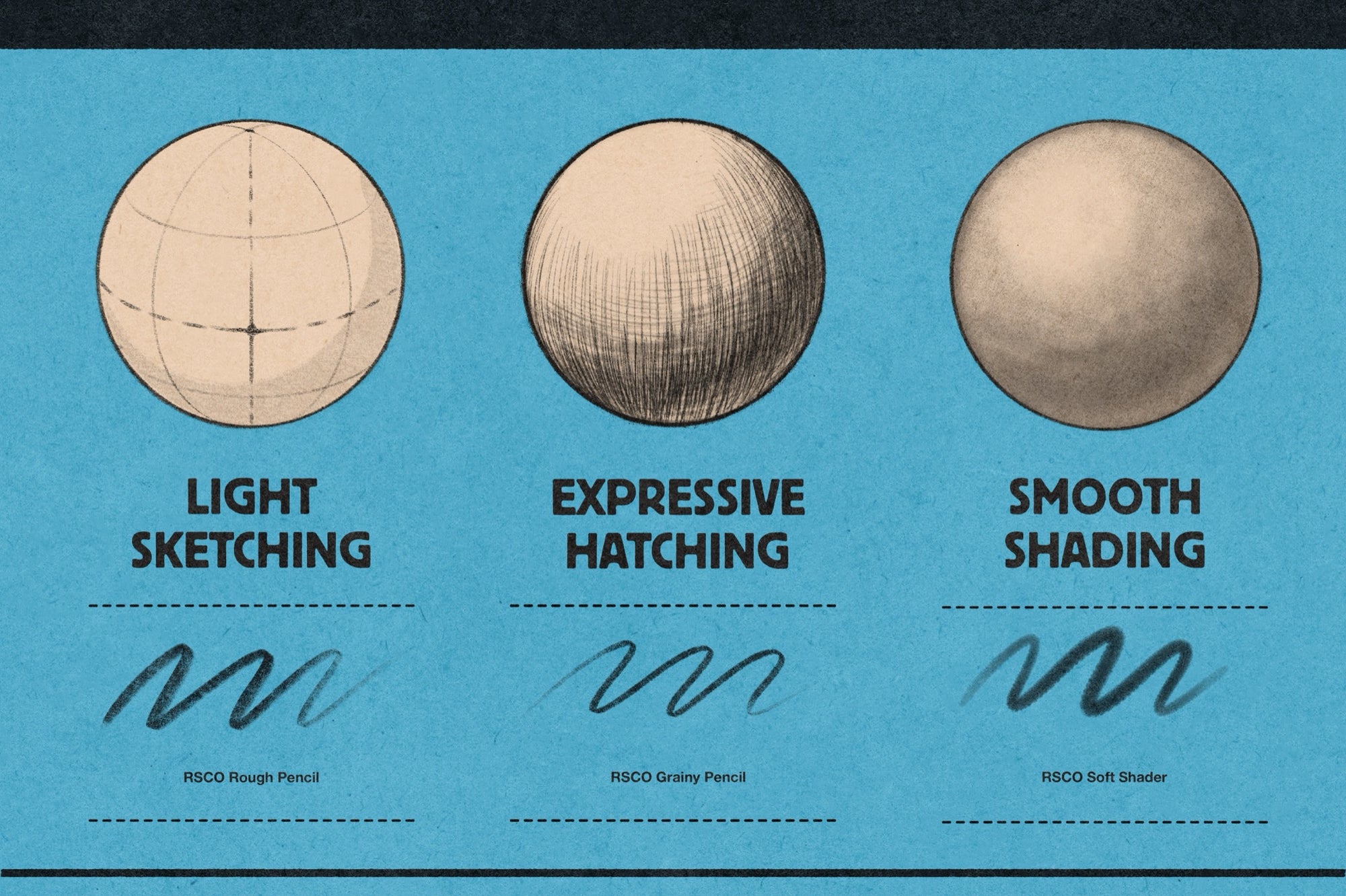 Light sketching, expressive hatching, and smooth shading studies made with Affinity sketching and shading brushes