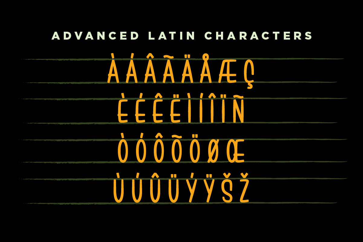 Brushwick font advanced Latin character set with accented letters