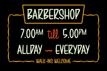 Barbershop hours sign set in Brushwick signpainter font
