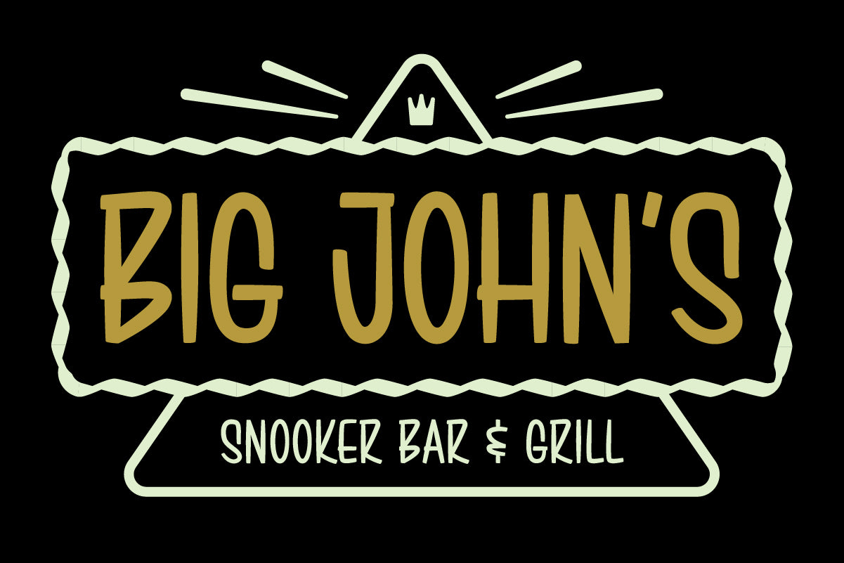 Big John's Snooker Bar & Grill vintage sign mockup in Brushwick font