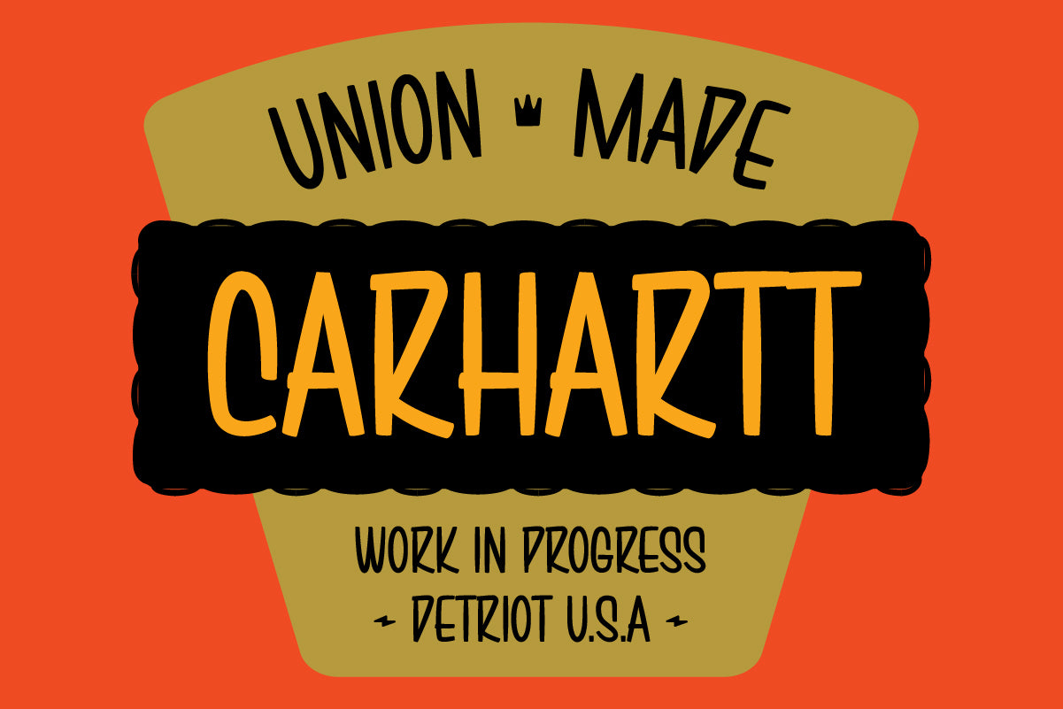 Union Made Carhartt work badge design in Brushwick signpainter font