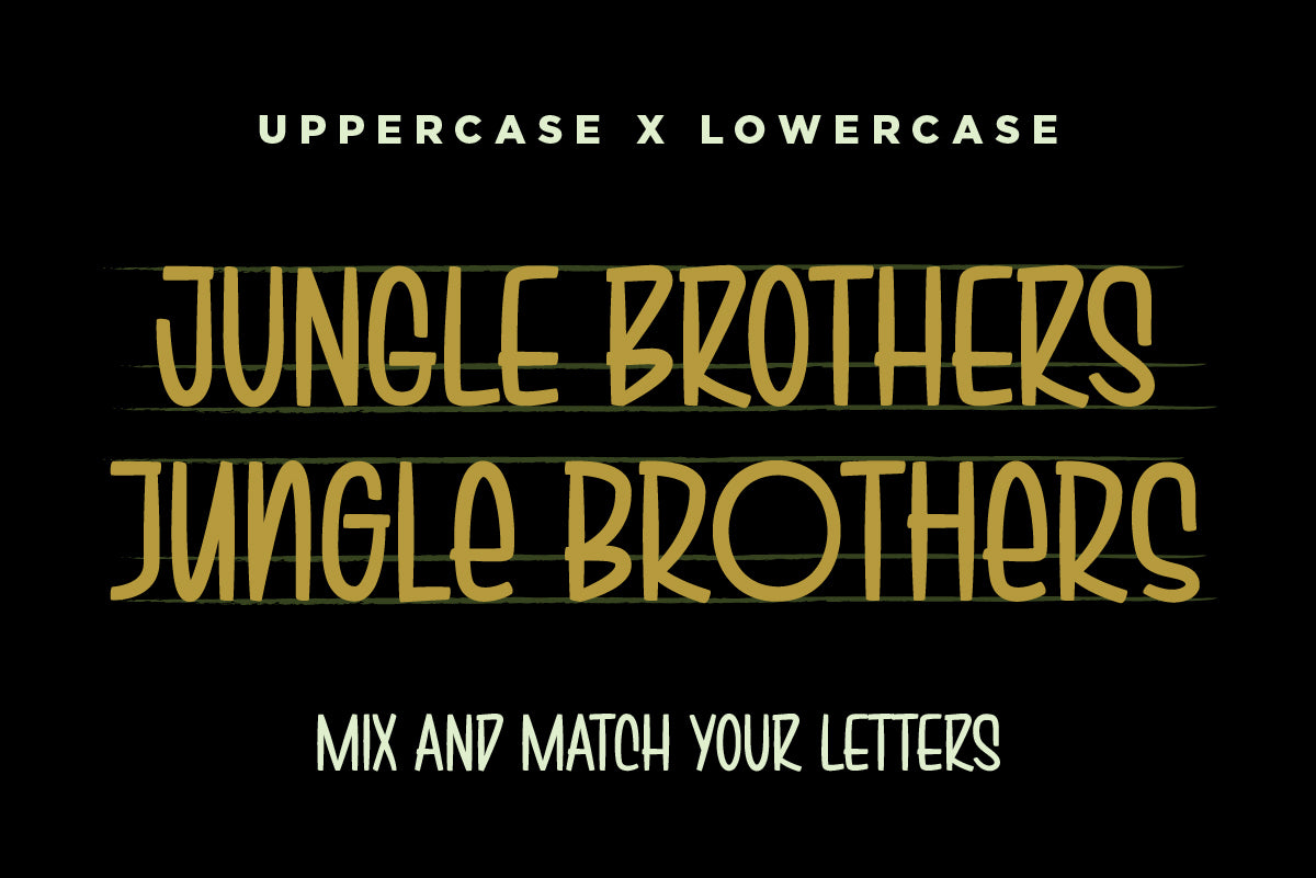 Uppercase and lowercase mix-and-match examples of the Brushwick signpainter font