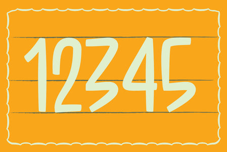 Numerals 12345 set in Brushwick, a condensed vintage sign painting font, cream on orange