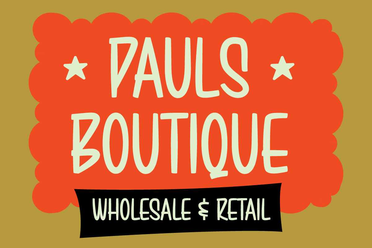 Pauls Boutique wholesale and retail sign in Brushwick vintage sign painting font