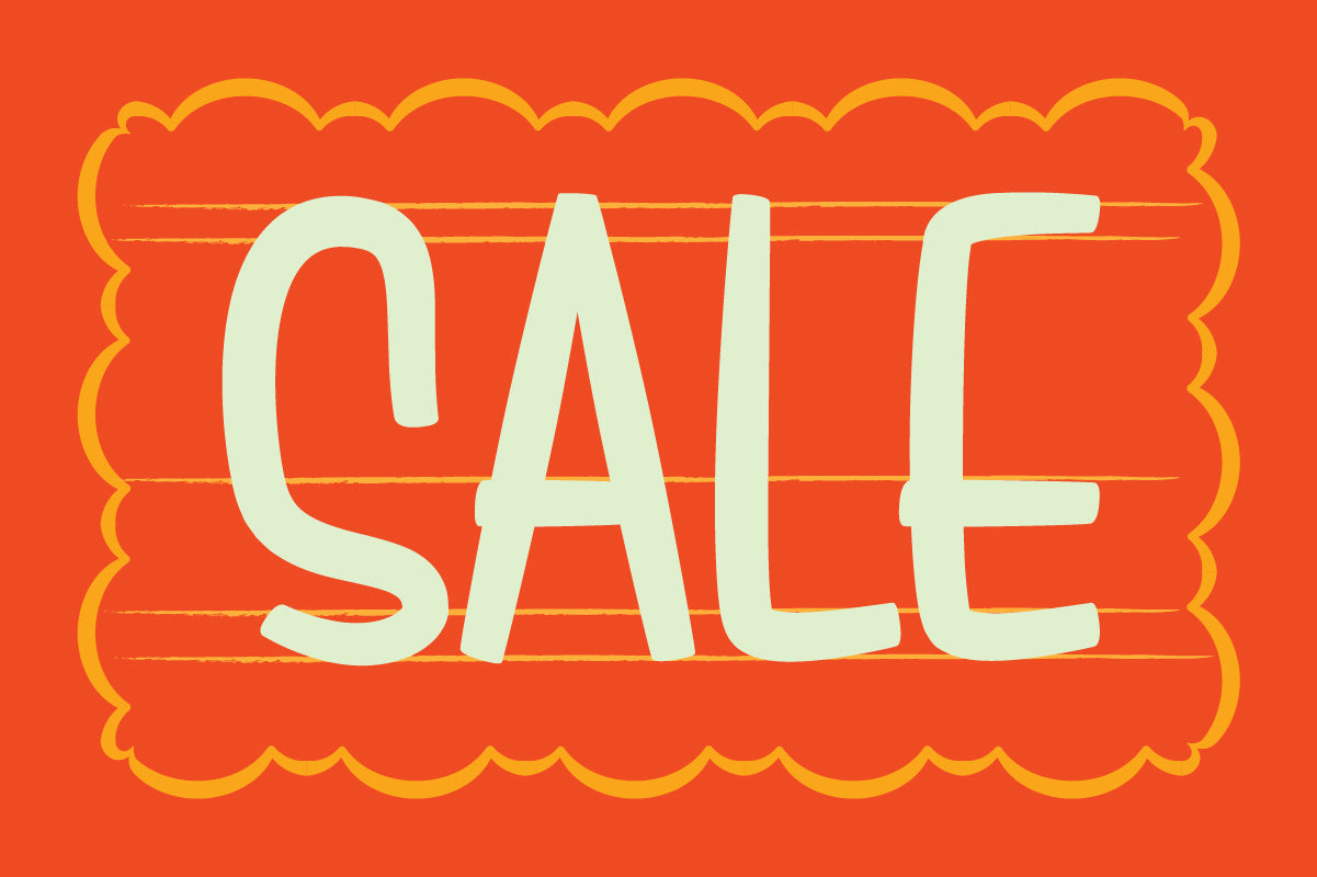 Vintage hand-painted SALE sign set in Brushwick condensed signpainter font
