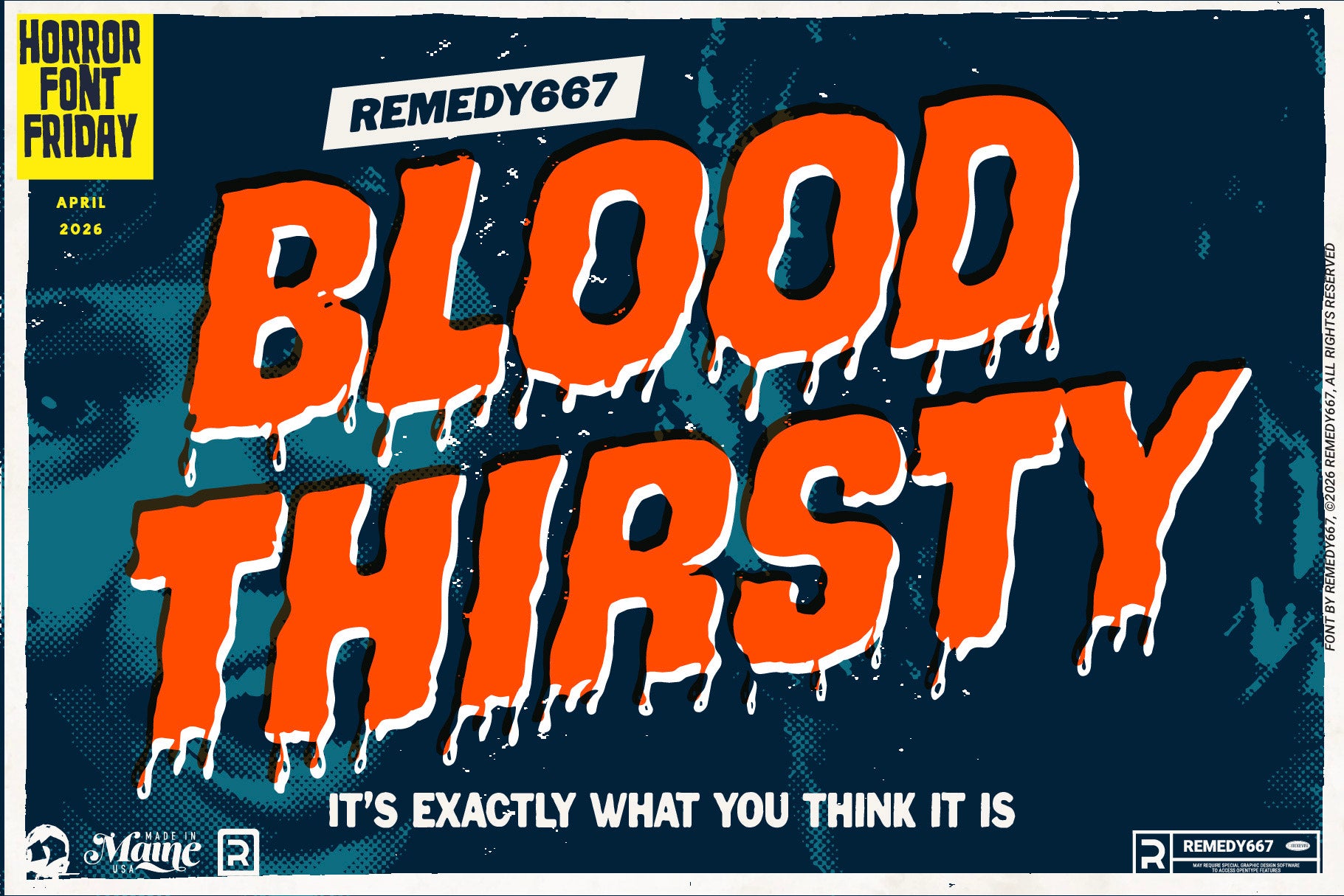 Blood Thirsty dripping horror font by Remedy667, included in The Devil's Deal
