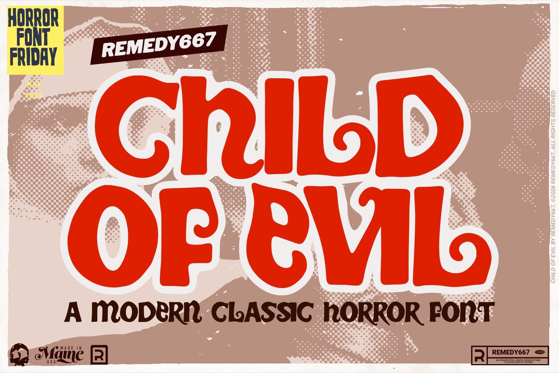 Child of Evil, a modern classic horror font by Remedy667, included in The Devil's Deal