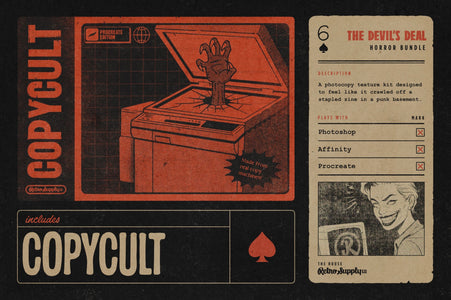 CopyCult photocopy texture kit included in The Devil's Deal, shown with a monster hand bursting out of a copy machine