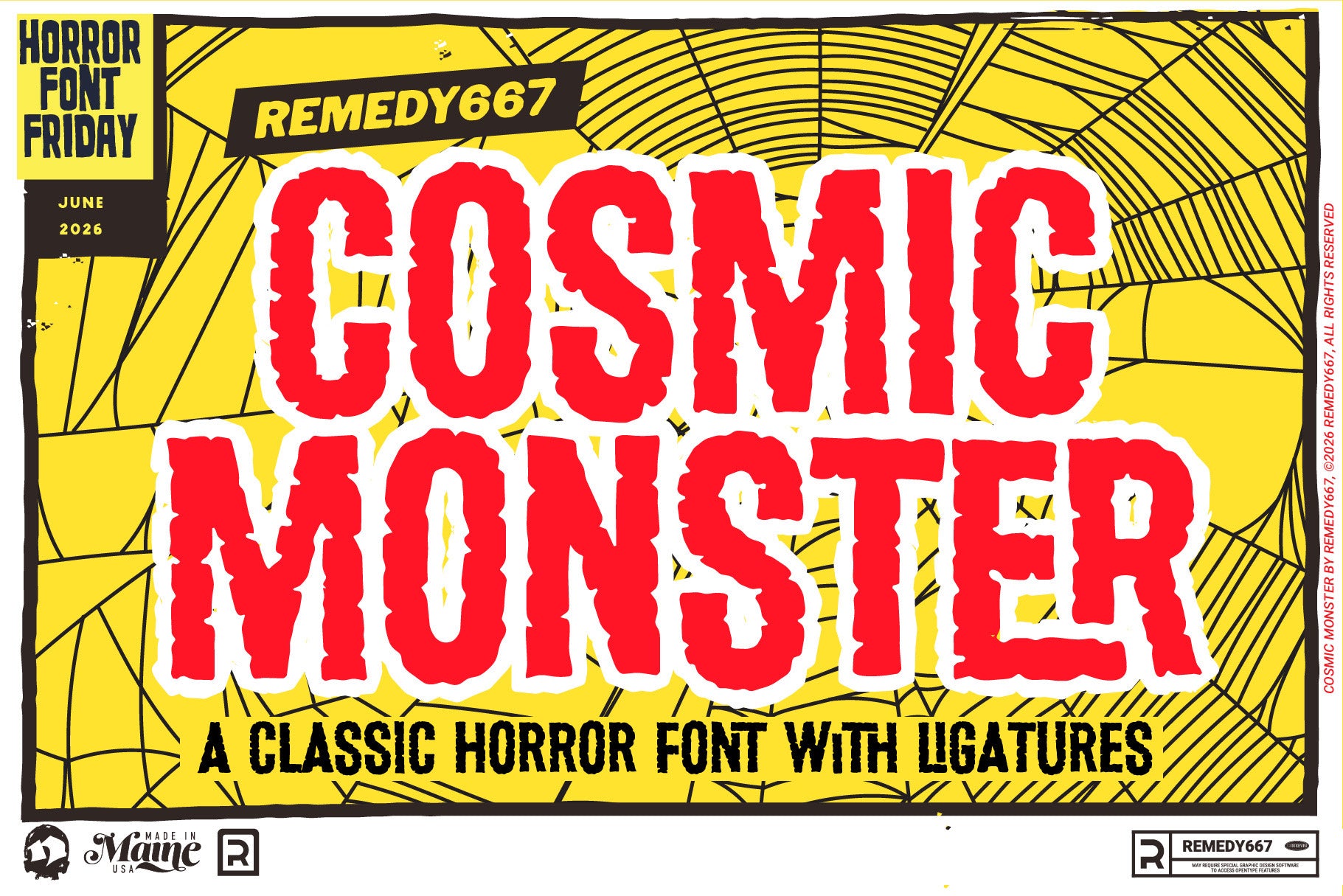 Cosmic Monster, a classic horror font with ligatures by Remedy667, included in The Devil's Deal