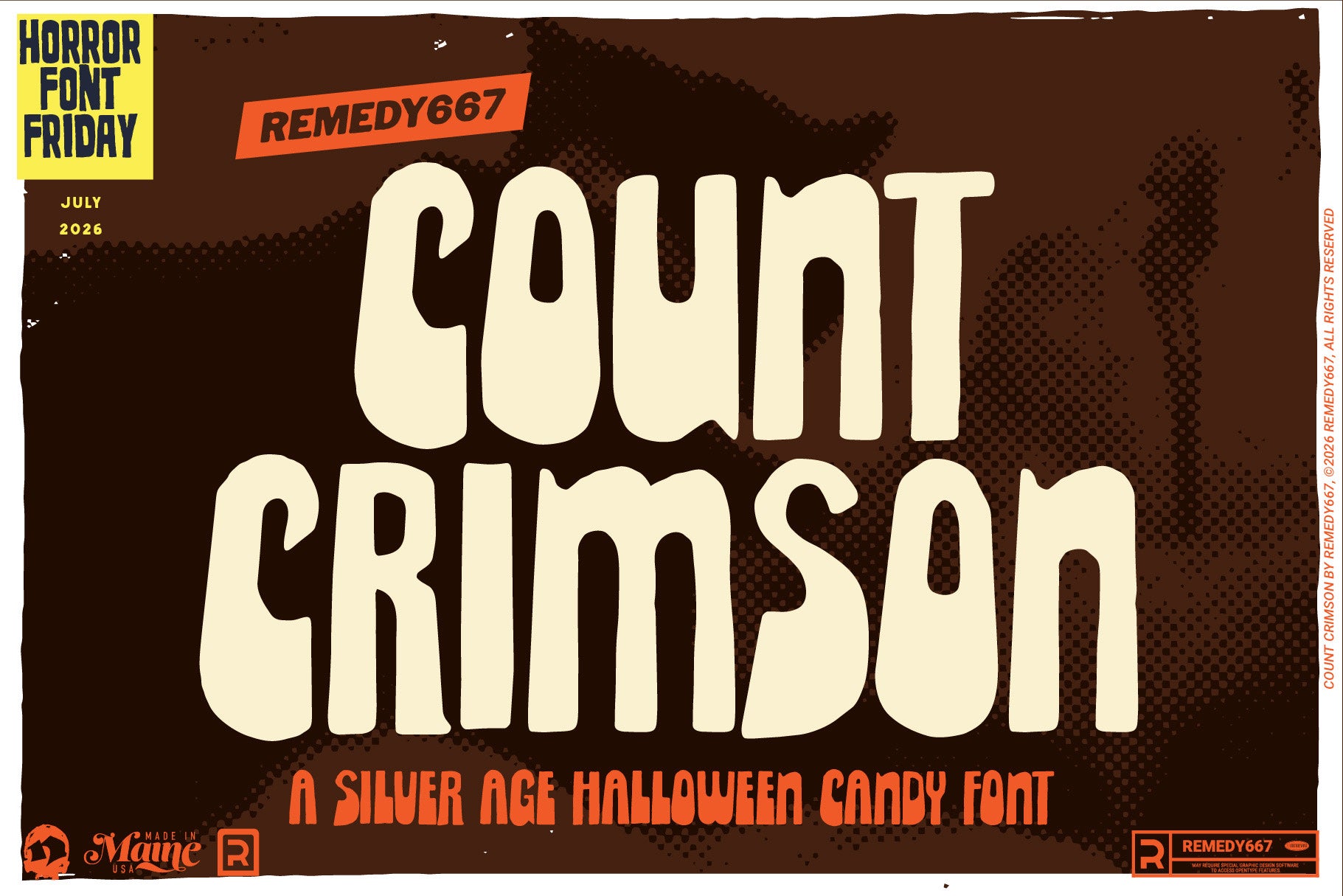Count Crimson, a Silver Age Halloween candy font by Remedy667, included in The Devil's Deal