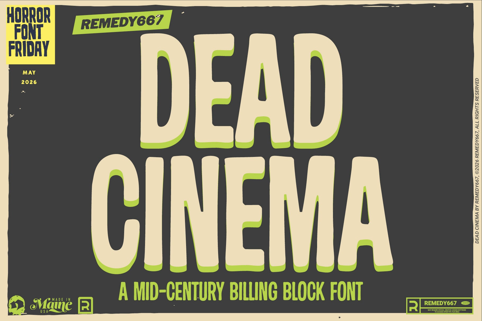 Dead Cinema, a mid-century billing block font by Remedy667, included in The Devil's Deal
