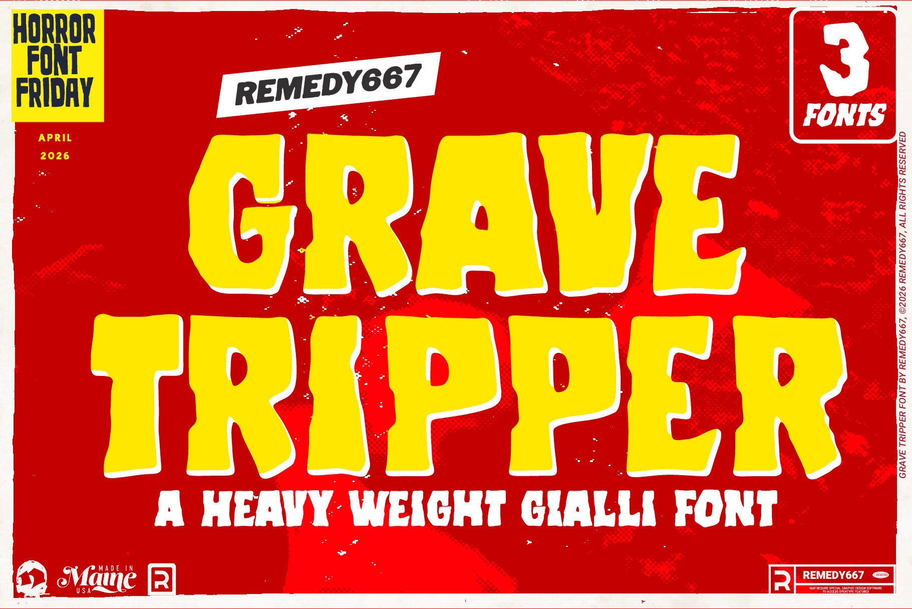Grave Tripper, a heavy weight giallo font by Remedy667, included in The Devil's Deal