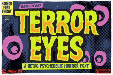 Terror Eyes, a retro psychedelic horror font by Remedy667, included in The Devil's Deal