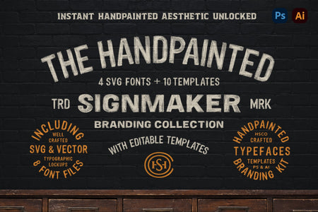 The Handpainted Signmaker Branding Collection - hand painted sign fonts and branding template pack cover