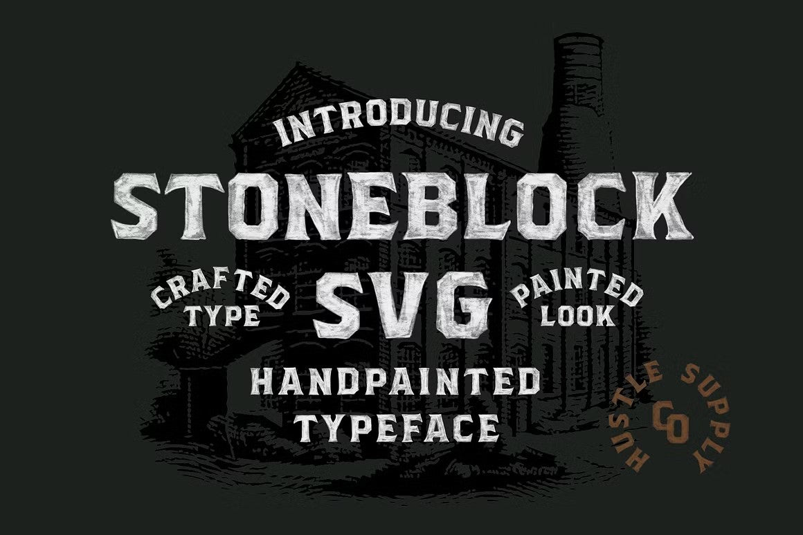 Stoneblock bold sign painter display font specimen