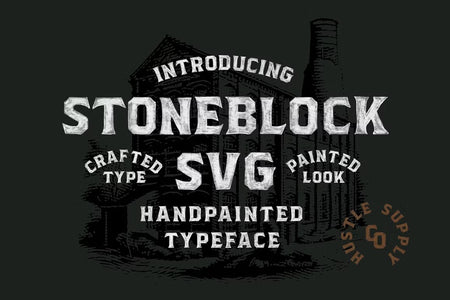 Stoneblock bold sign painter display font specimen