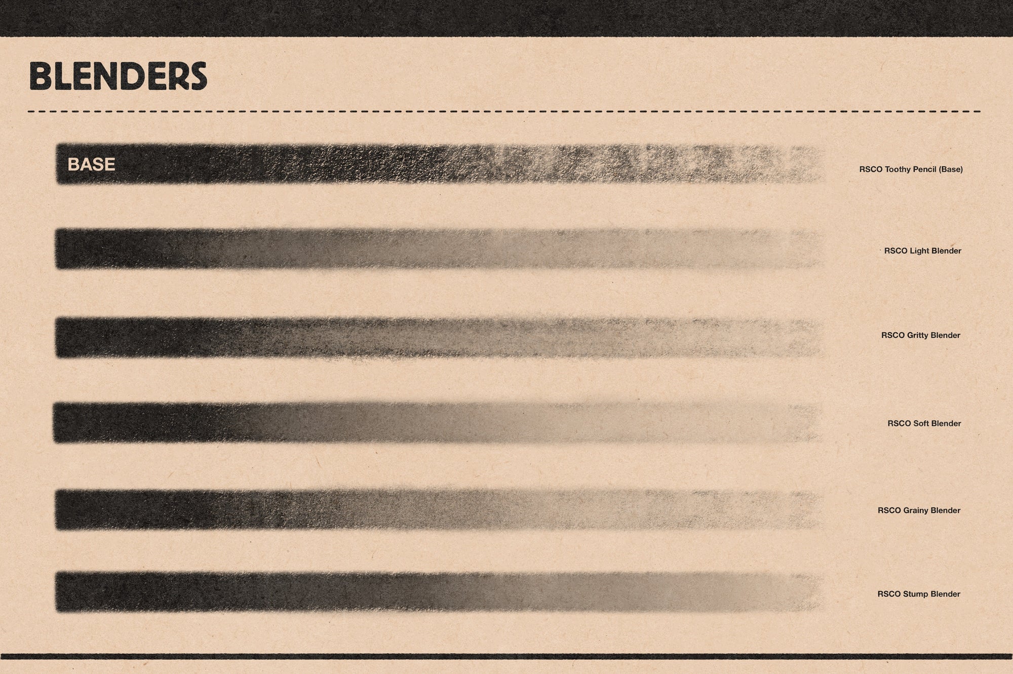 Studio Pencils for Photoshop brush set preview showing pencil, hatcher, and shader marks
