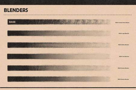 Studio Pencils for Photoshop brush set preview showing pencil, hatcher, and shader marks