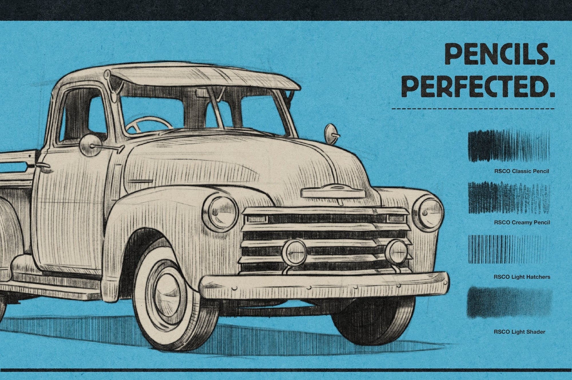 Vintage truck illustration drawn with retro pencil brushes for Photoshop from Studio Pencils
