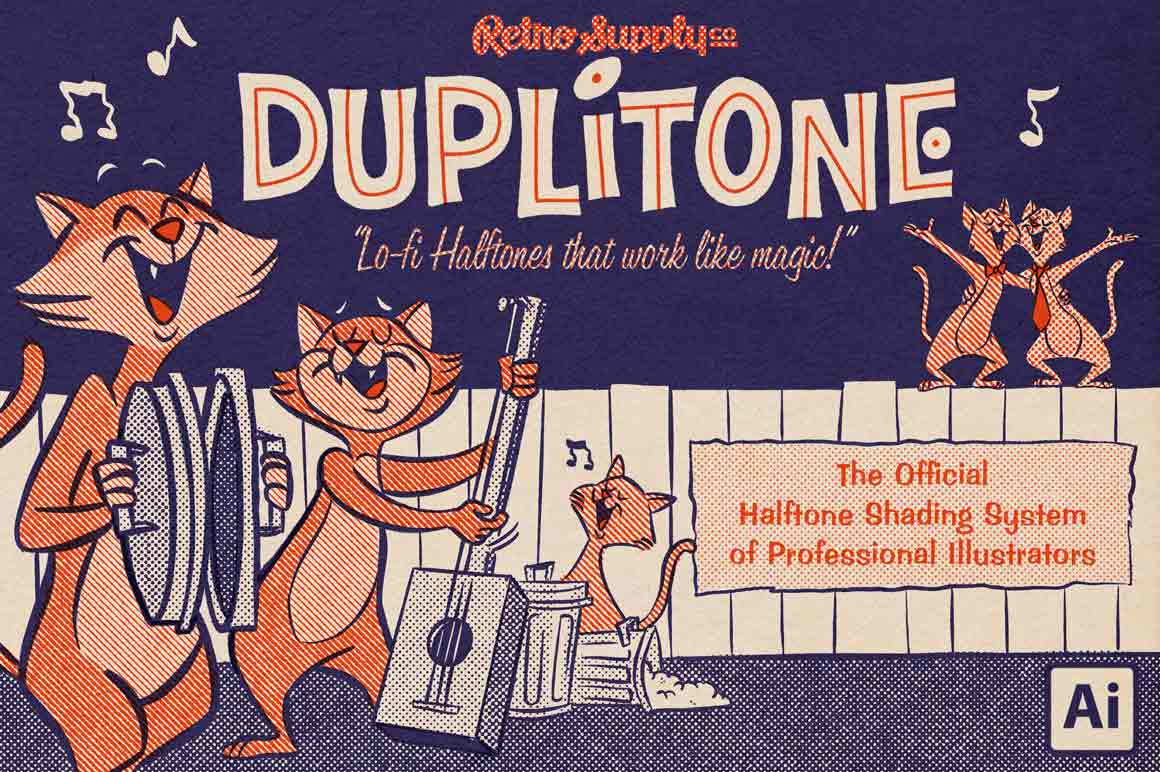 DupliTone Halftone Brushes for Illustrator