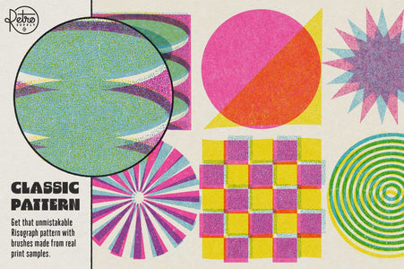 Risograph for Adobe Illustrator includes classic pattern of Risograph machine printers.