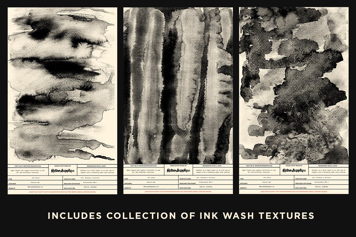 Dirty Ink | Ink Wash Textures Adobe Photoshop RetroSupply Co 