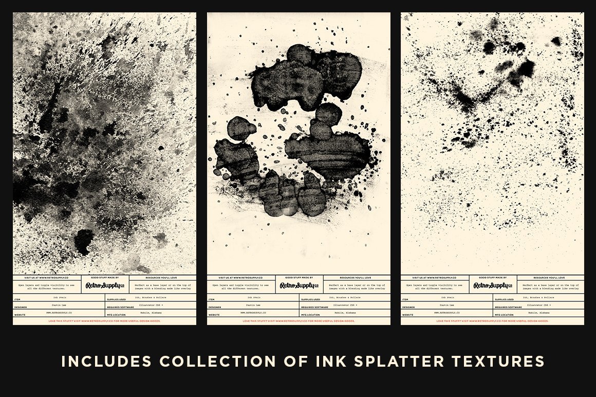 Dirty Ink | Ink Wash Textures Adobe Photoshop RetroSupply Co 