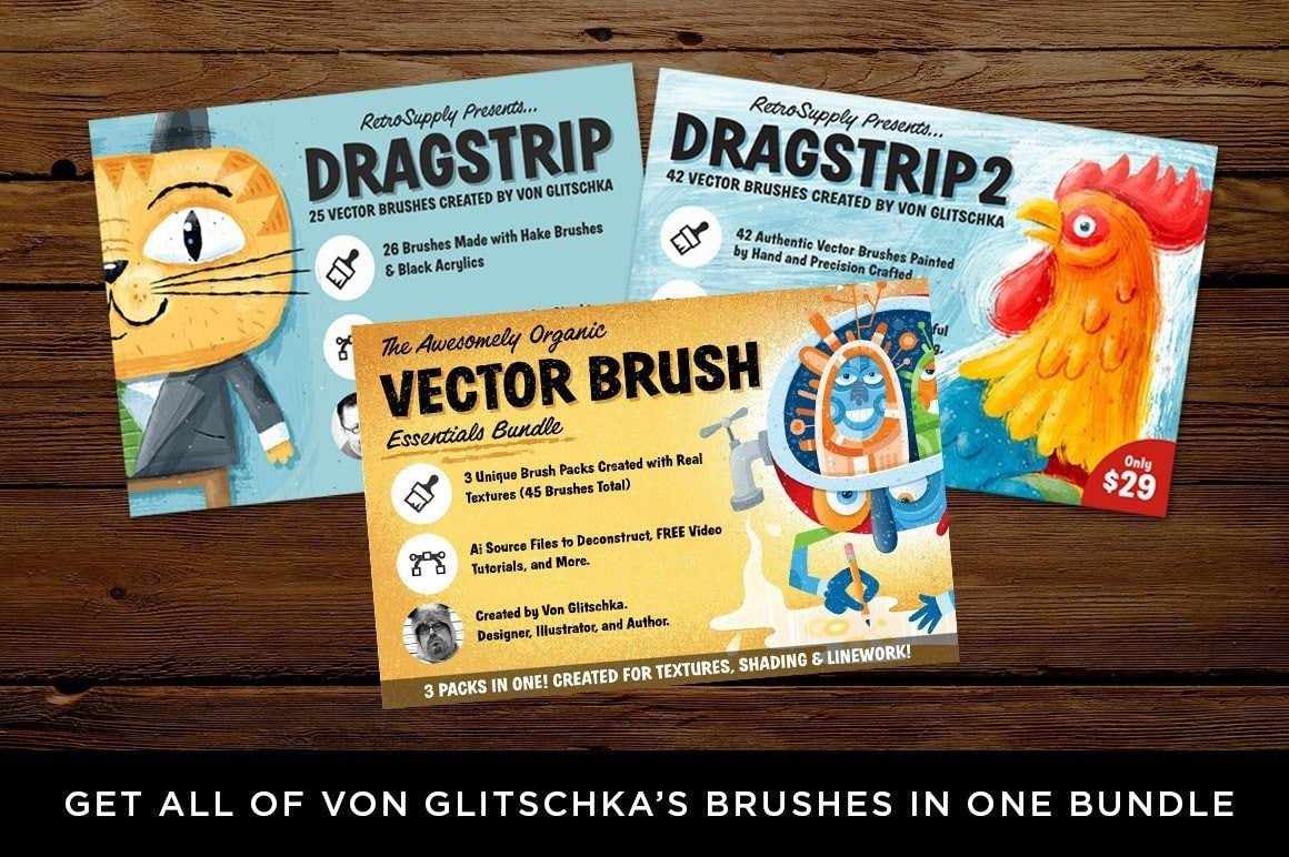 DragStrip 1 and DragStrip 2 Paint Brushes for Adobe Illustrator by Von Glitschka
