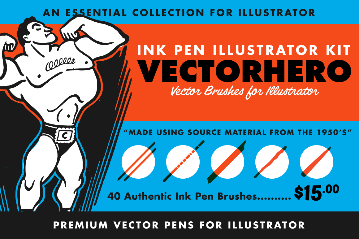 VectorHero Ink Brushes for Adobe Illustrator by RetroSupply