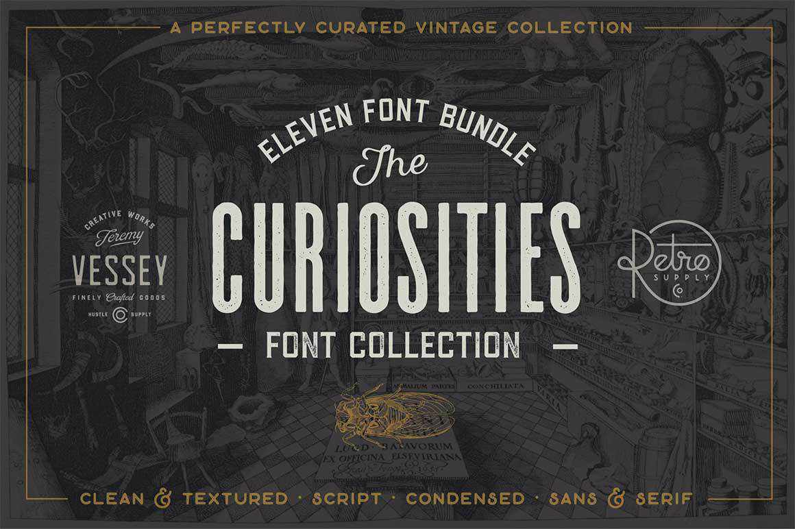 The Curiosities Font Collection Bundle by RetroSupply and Hustle Supply Co.