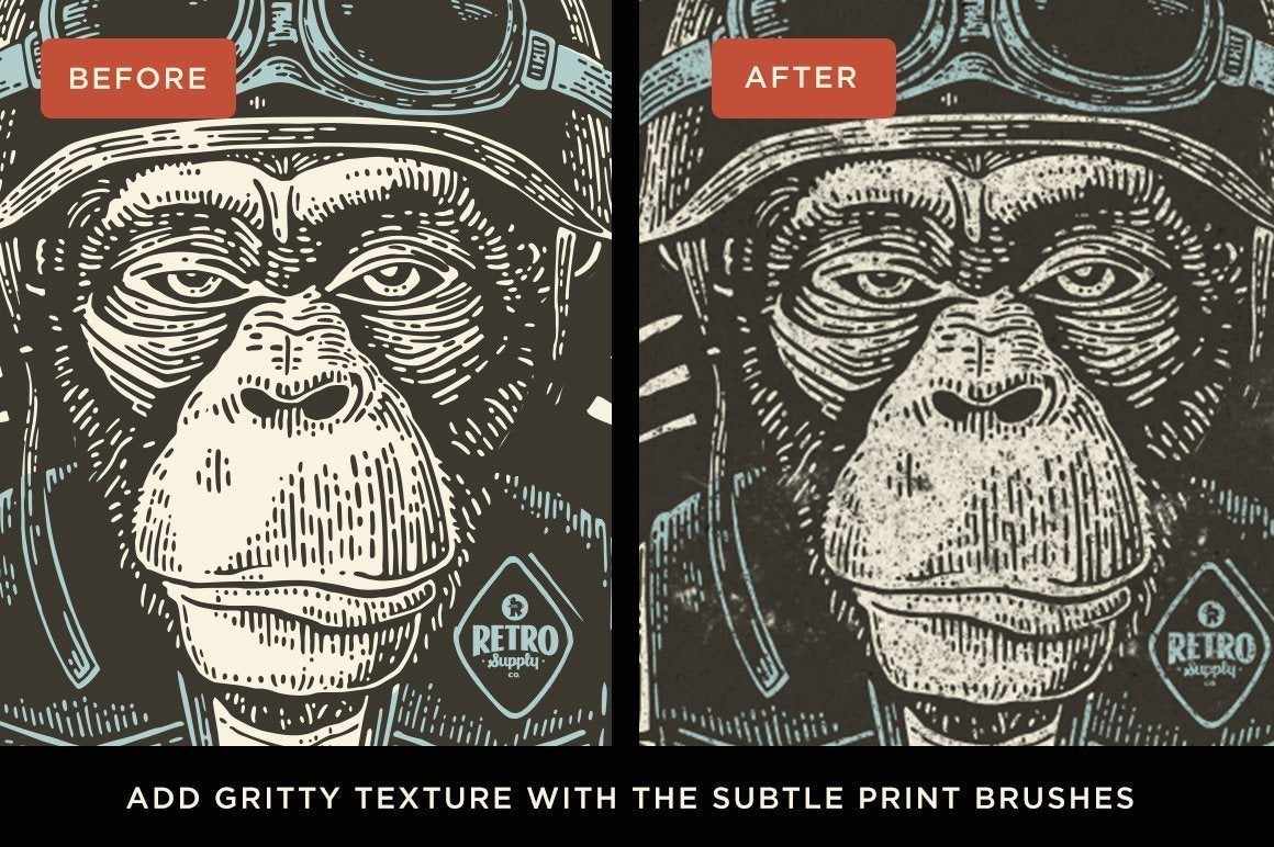 Woodcut Brushes for Affinity Designer by RetroSupply - Before and After