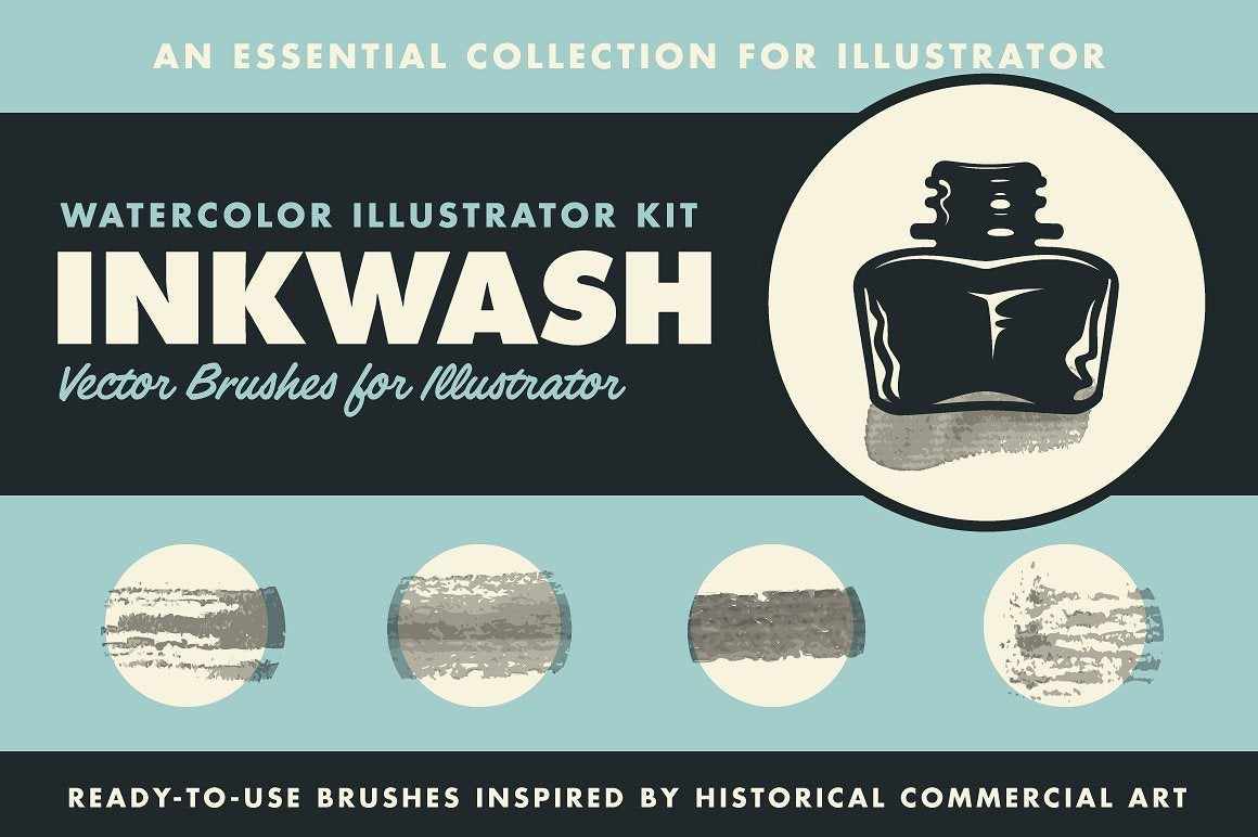 InkWash Ink and Watercolor Brushes for Adobe Illustrator by RetroSupply