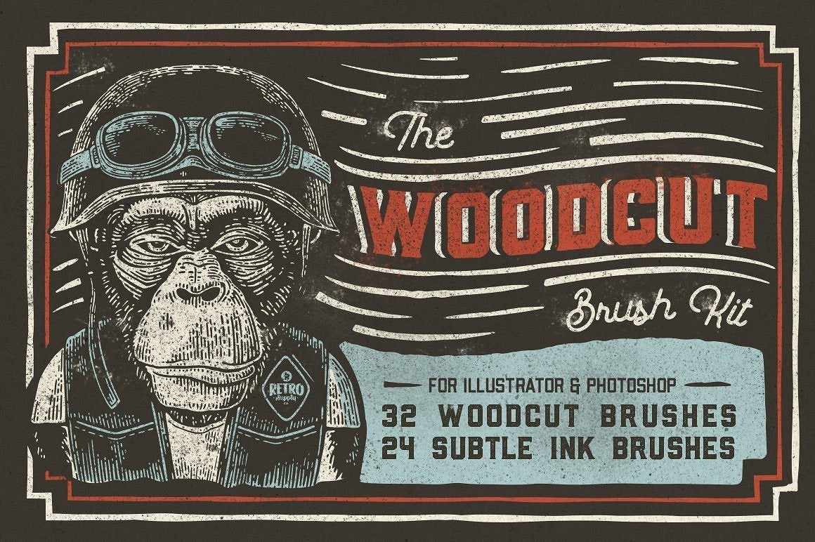 Woodcut Brushes for Adobe Illustrator by RetroSupply